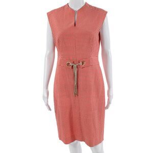 Tahari Levine Women Sheath Dress Pink Polka Dot Sleeveless Knee Length Size 8